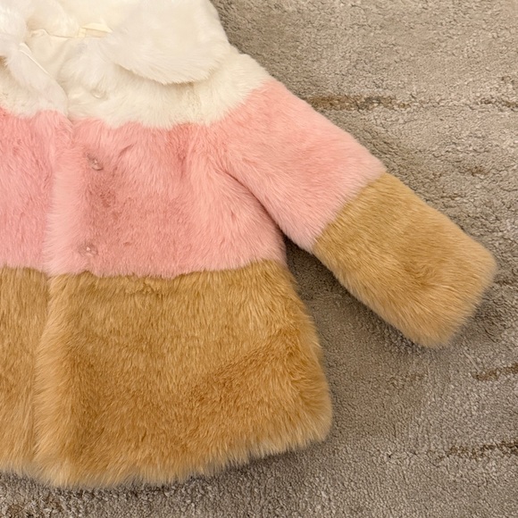 Girls Janie and Jack White, Pink, Tan Faux Fur Coat - Picture 5 of 7